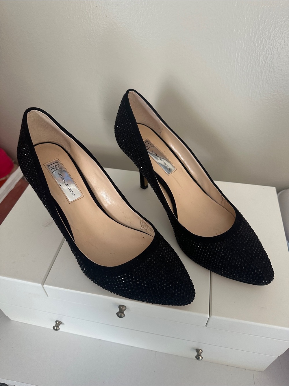 INC International Concepts Black Crystal-Embellished Pointed Pumps